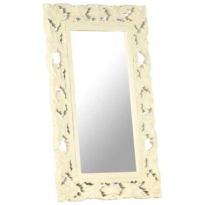 vidaXL Hand Carved Mirror White 31.5"x19.7" Solid Mango Wood