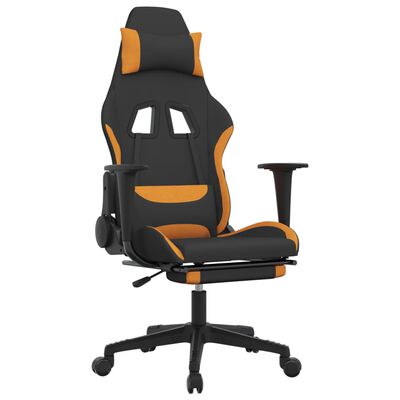 vidaXL Massage Gaming Chair with Footrest Black and Orange Fabric