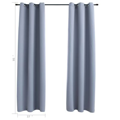 vidaXL Blackout Curtains with Rings 2 pcs Gray 37"x95" Fabric