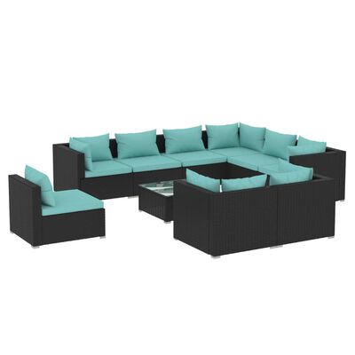 vidaXL 10 Piece Patio Lounge Set with Cushions Poly Rattan Black