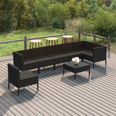 vidaXL 8 Piece Patio Lounge Set with Cushions Poly Rattan Black