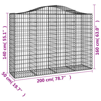 vidaXL Arched Gabion Baskets 14 pcs 78.7"x19.7"x55.1"/63" Galvanized Iron