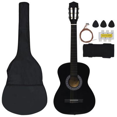 vidaXL 8 Piece Classical Guitar Beginner Set Black 3/4 36"