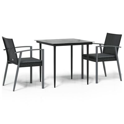 vidaXL 3 Piece Patio Dining Set with Cushions Poly Rattan and Steel