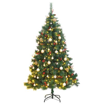 vidaXL Artificial Hinged Christmas Tree 300 LEDs & Ball Set 70.9"