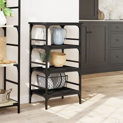 vidaXL Kitchen Trolley Black 17.7"x13.8"x35.2" Engineered Wood