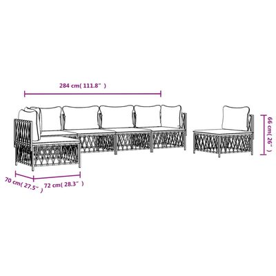 vidaXL 6 Piece Patio Lounge Set with Cushions White Steel