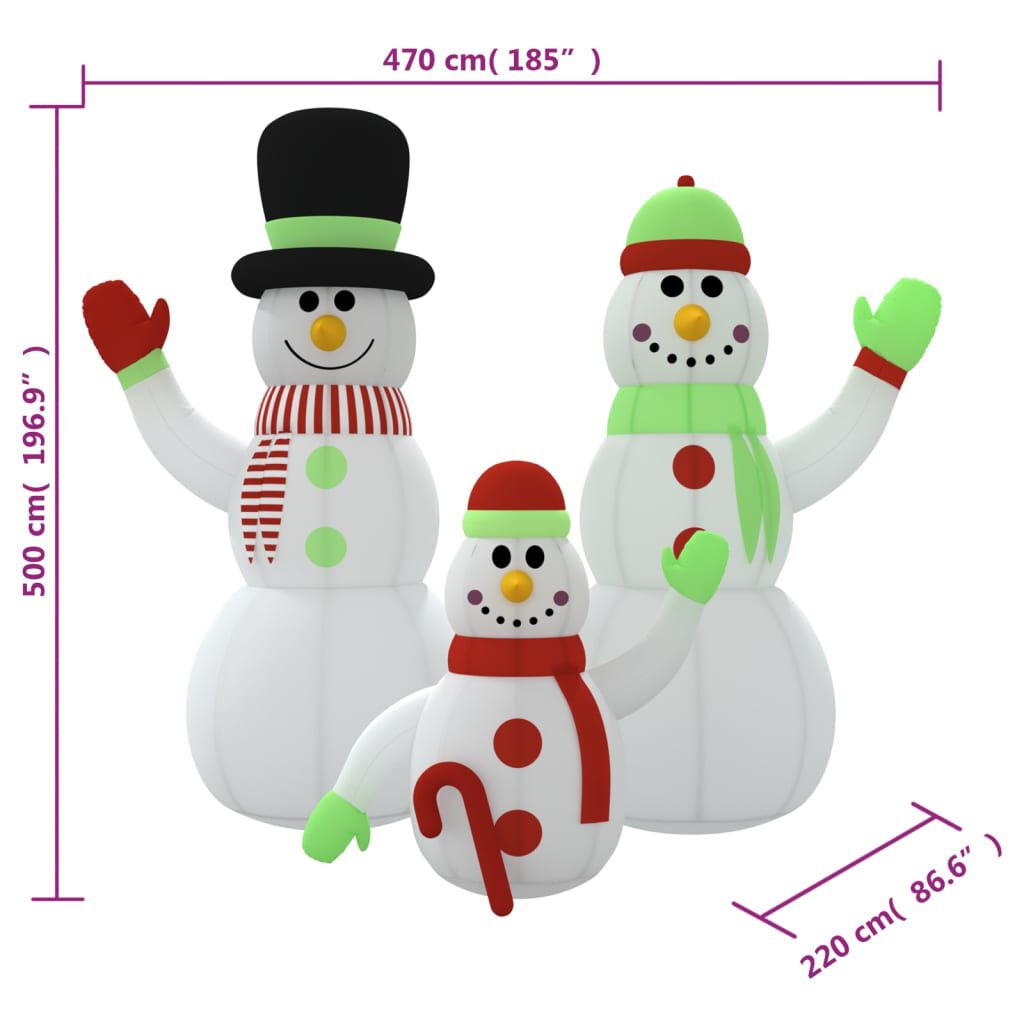 vidaXL Inflatable Snowman Family with LEDs 16 ft | vidaXL.com