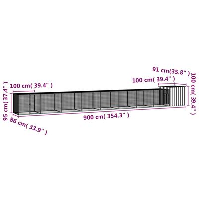 vidaXL Chicken Cage Gray 354.3"x35.8"x39.4" Galvanized Steel