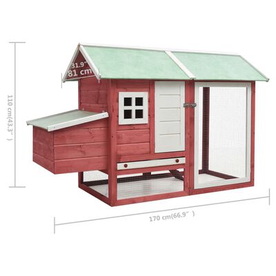 vidaXL Chicken Cage Red 66.9"x31.9"x43.3" Solid Pine & Fir Wood