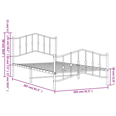 vidaXL Metal Bed Frame with Headboard and Footboard White 39.4"x78.7"