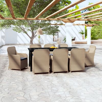 vidaXL 9 Piece Patio Dining Set with Cushions Brown