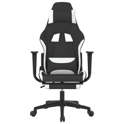 vidaXL Gaming Chair with Footrest Black and White Fabric