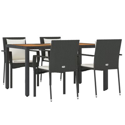 vidaXL 5 Piece Patio Dining Set with Cushions Black Poly Rattan