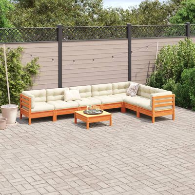 vidaXL 8 Piece Patio Sofa Set with Cushions Wax Brown Solid Wood Pine