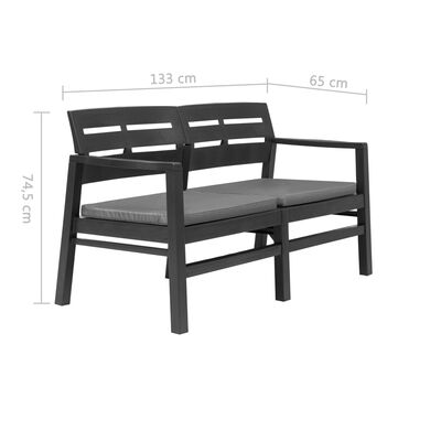 vidaXL 2-Seater Patio Bench with Cushions 52.4" Plastic Anthracite