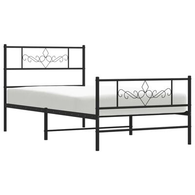 vidaXL Metal Bed Frame without Mattress with Footboard Black 39.4"x78.7"