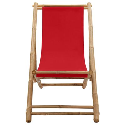 vidaXL Deck Chair Bamboo and Canvas Red