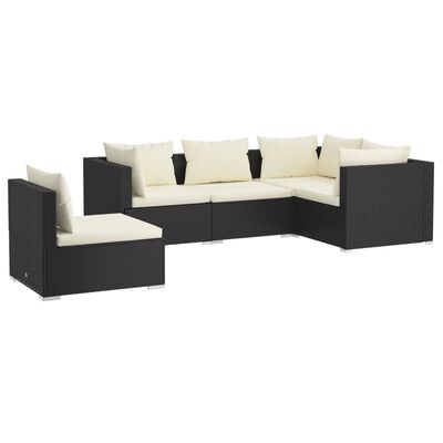 vidaXL 5 Piece Patio Lounge Set with Cushions Poly Rattan Black