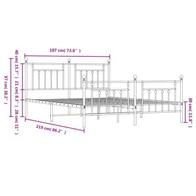 vidaXL Metal Bed Frame without Mattress with Footboard White 72"x83.9"