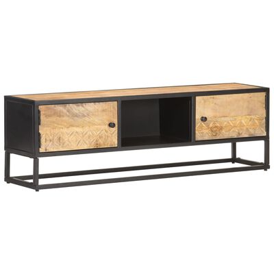 vidaXL TV Stand with Carved Door 51.2"x11.8"x15.7" Rough Mango Wood