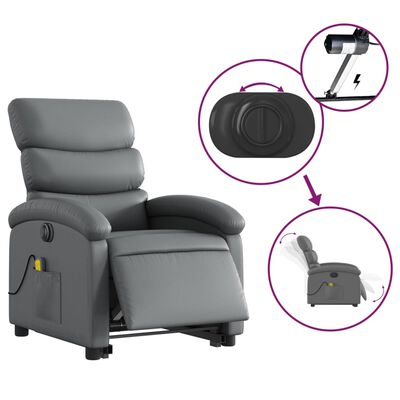 vidaXL Electric Stand up Massage Recliner Chair Gray Faux Leather