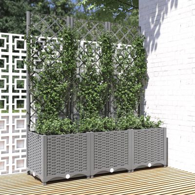 vidaXL Garden Planter with Trellis Light Gray 47.2"x15.7"x53.5" PP