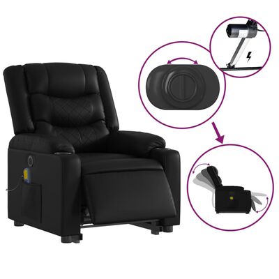 vidaXL Electric Stand up Massage Recliner Chair Black Faux Leather