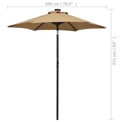 vidaXL Garden Parasol with LED Lights Taupe 78.7"x83.1" Aluminum