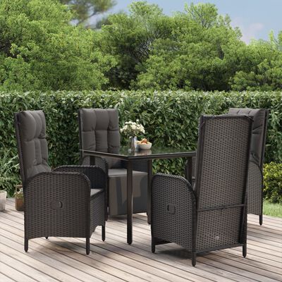 vidaXL 5 Piece Patio Dining Set with Cushions Black Poly Rattan