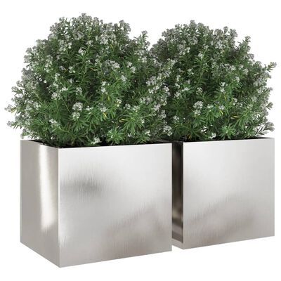 vidaXL Planters 2 pcs Silver 12.6"x11.8"x11.4" Stainless Steel