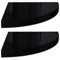 vidaXL Floating Corner Shelves 2 pcs High Gloss Black 13.8"x13.8"x1.5" MDF