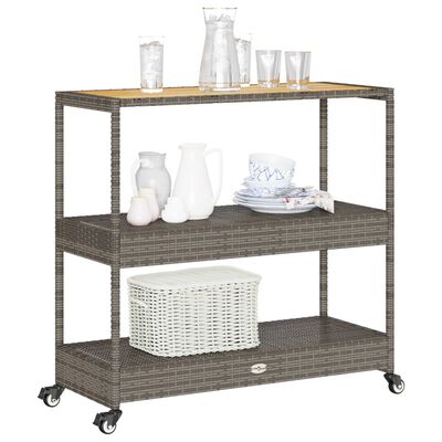 vidaXL Bar Cart 3-Tier Gray Poly Rattan and Solid Wood Acacia