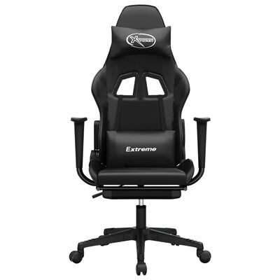 vidaXL Gaming Chair with Footrest Black Faux Leather