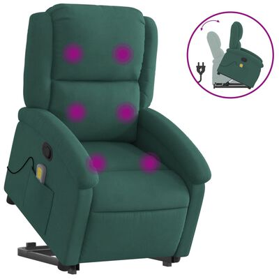 vidaXL Stand up Massage Recliner Chair Dark Green Velvet