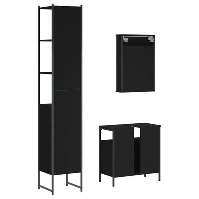 vidaXL 3 Piece Bathroom Furniture Set Black Engineered Wood