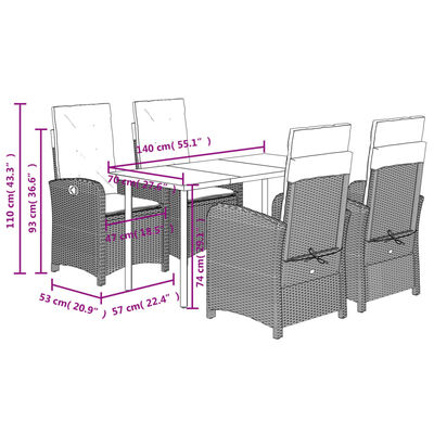 vidaXL 5 Piece Patio Dining Set with Cushions Beige Poly Rattan