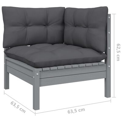 vidaXL 2-Seater Patio Sofa with Cushions Gray Solid Pinewood