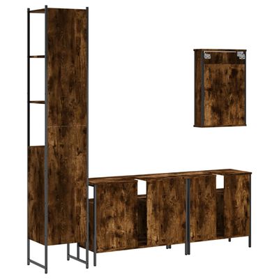 vidaXL 4 Piece Bathroom Furniture Set Smoked Oak Engineered Wood