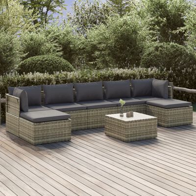 vidaXL 8 Piece Patio Lounge Set with Cushions Gray Poly Rattan