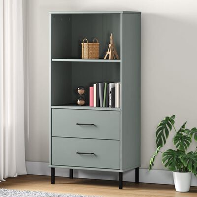 vidaXL Bookcase with 2 Drawers Gray 23.6"x13.8"x50.6" Solid Wood OSLO