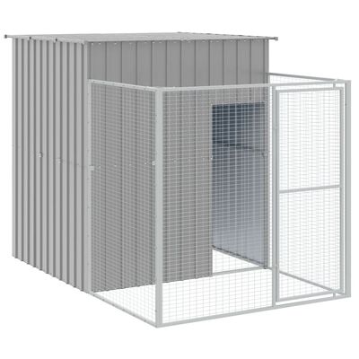 vidaXL Dog House with Run Light Gray 65"x98.8"x71.3" Galvanized Steel