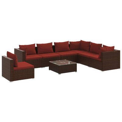 vidaXL 8 Piece Patio Lounge Set with Cushions Poly Rattan Brown