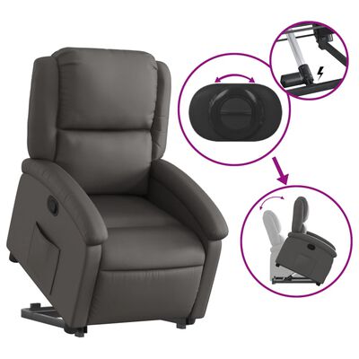 vidaXL Stand up Recliner Chair Gray Real Leather