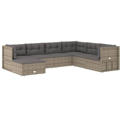 vidaXL 7 Piece Patio Lounge Set with Cushions Gray Poly Rattan