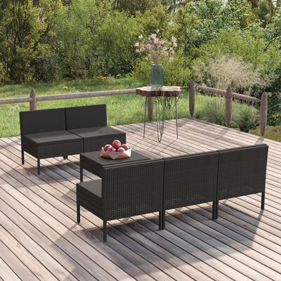 vidaXL 6 Piece Patio Lounge Set with Cushions Poly Rattan Black