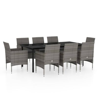 vidaXL 9 Piece Patio Dining Set with Cushions Gray and Black