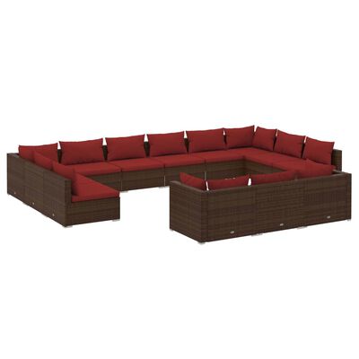 vidaXL 13 Piece Patio Lounge Set with Cushions Brown Poly Rattan