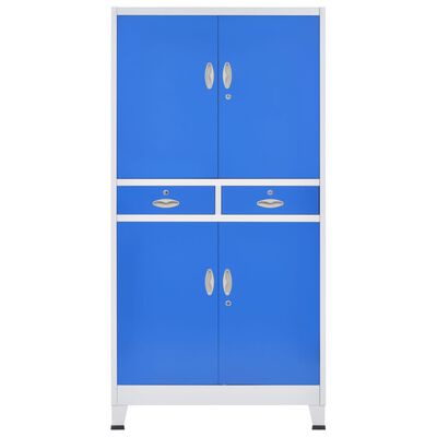 vidaXL Office Cabinet with 4 Doors Metal 35.4"x15.7"x70.9" Gray and Blue