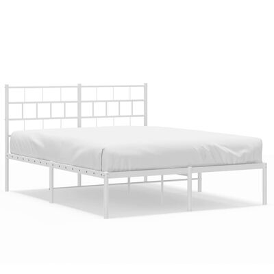 vidaXL Metal Bed Frame without Mattress with Headboard White 53.1"x74.8"